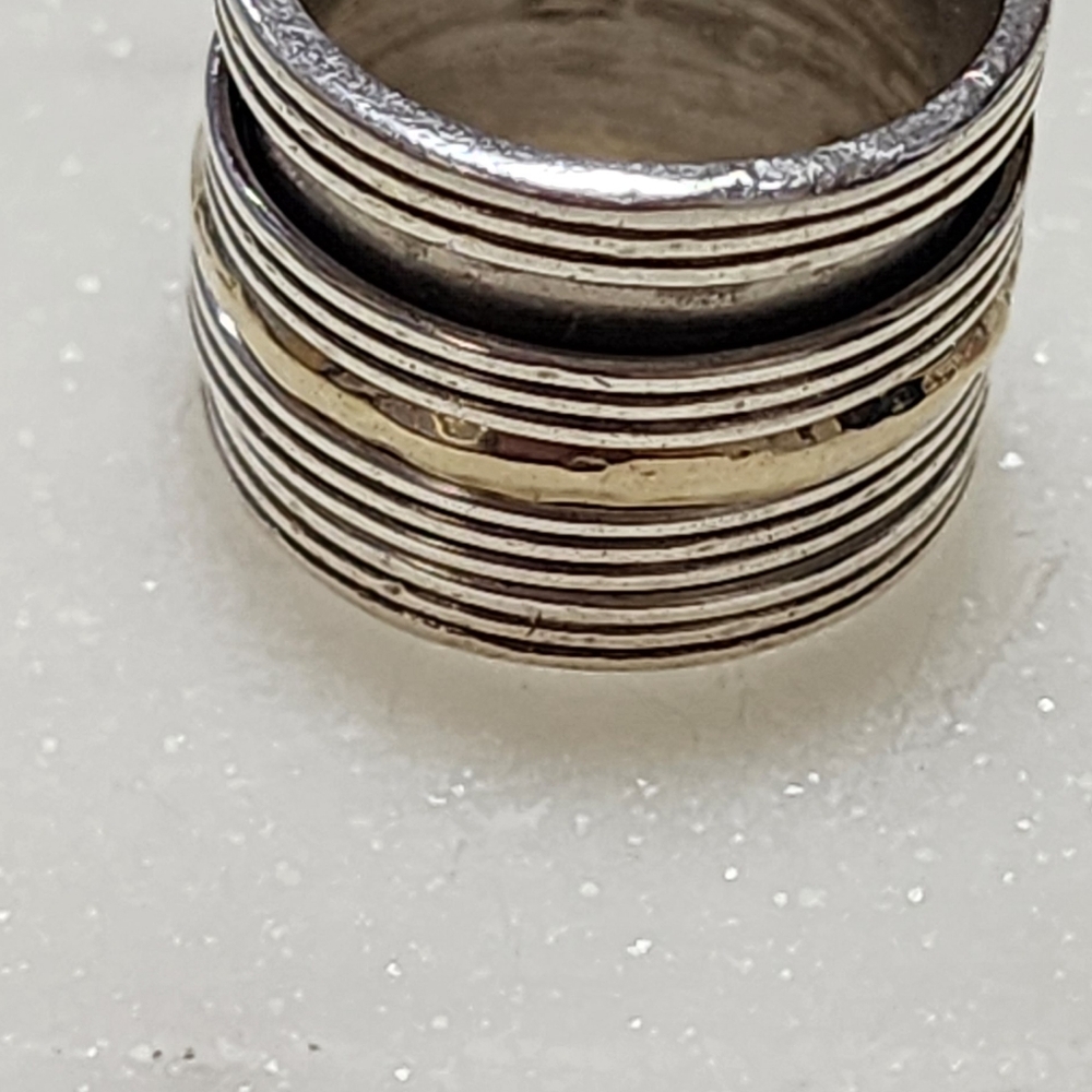 Wide Sterling silver 14K gold spinner ring size 8 - Picture 9 of 10